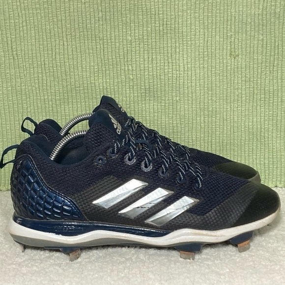 Adidas Poweralley 5 Black/Blue Baseball Athletic Cleats Shoes Mens Size US 10 - Picture 1 of 10